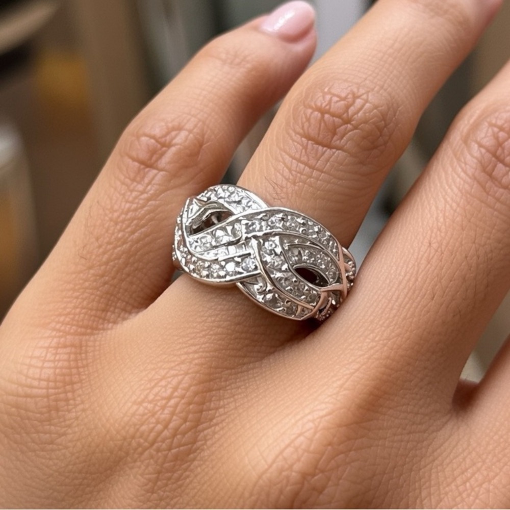 Sterling Silver White Cubic Zirconia Infinity Knot Ring - Picture 3 of 13